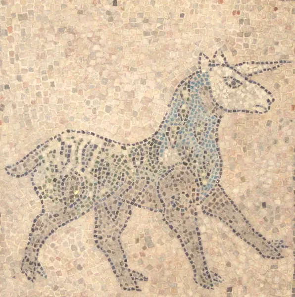 Dettaglio del mosaico pavimentale duecentesco con un unicorno