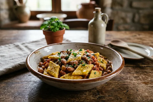 Cresc tajat, rombi di pasta di polenta con il sugo di fagioli