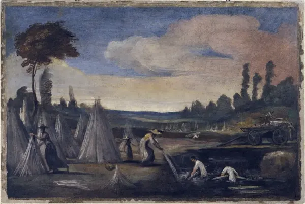 Guercino, l'estrazione della canapa dal macero, 1615-1617